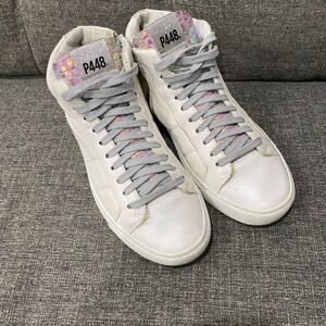 P448 Women's White and Silver High-Top Sneakers Women Size 39